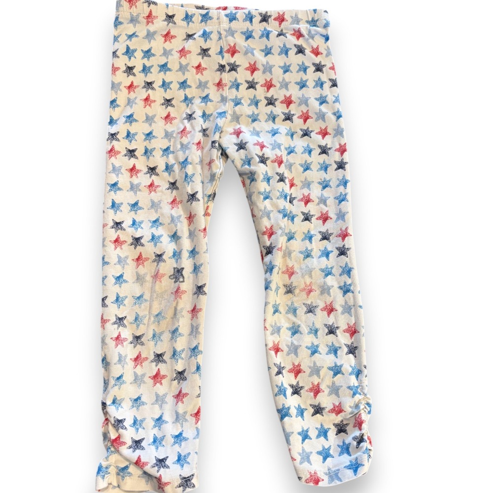 Circo Girls 5T Patriotic Star Print Leggings Red White Blue Ruched Ankle Pants